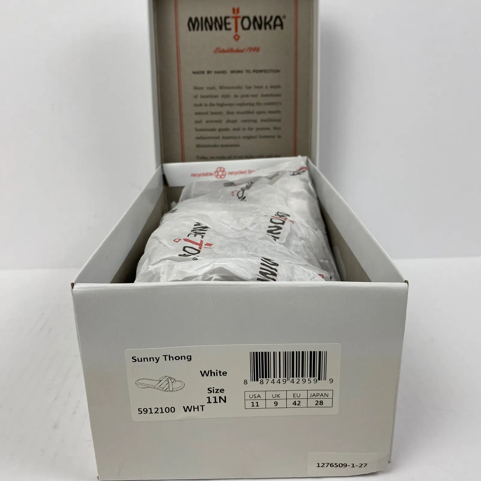 Minnetonka Sunny Thong Sandals Women's Size 11‎ Narrow White Leather Criss Cross - Image 6