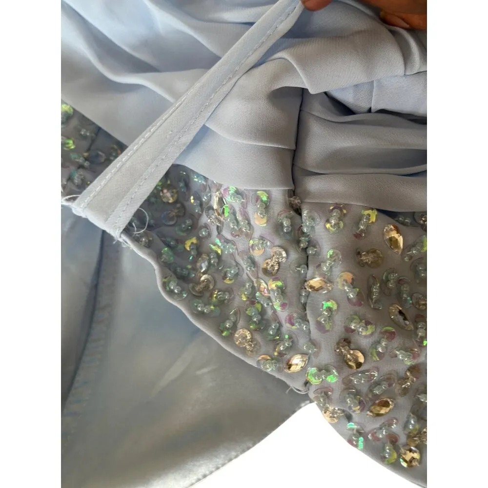 JJ's House 2Pc Formal Gown Open Jacket Beaded Bust Padded Bra Boning Train READ Blue Size L - Image 14