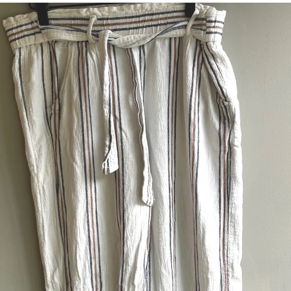 Jolt Striped Shorts Womens L Large Casual Summer Boho Beige Brown Blue Linen - Image 8