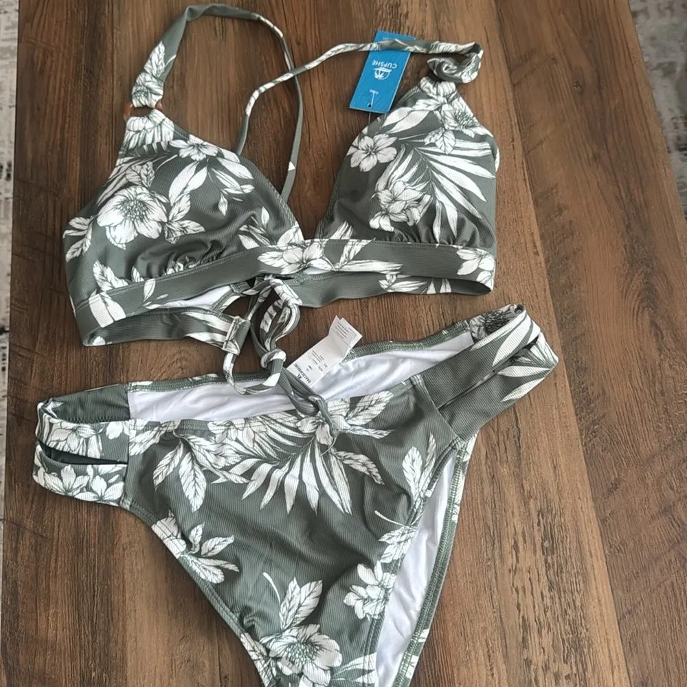 Cupshe Floral Cutout O- Ring Back Tie Mid Rise 2 Piece Bikini - Image 6