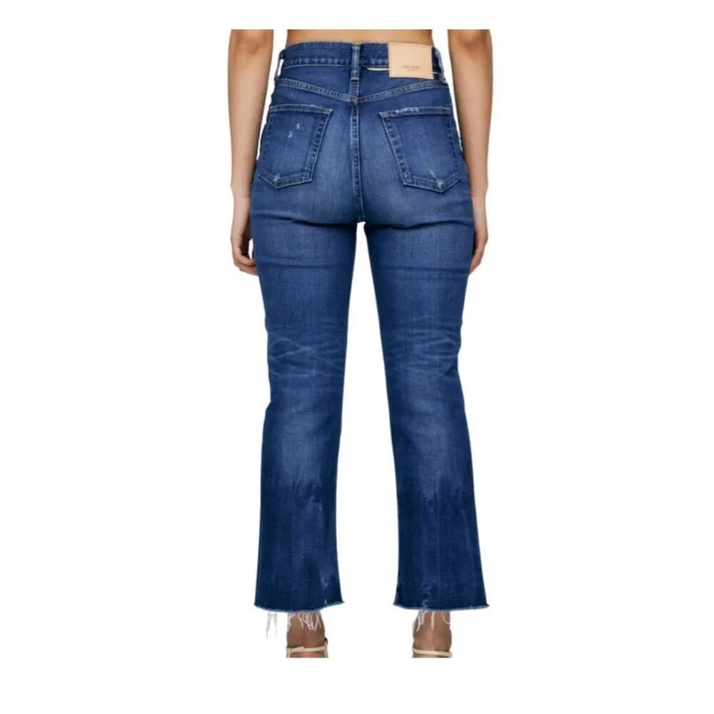 Moussy Vintage Womens Rhode Cropped Distress Hi Rise Flare Denim Jeans Blue Sz 2 - Image 5