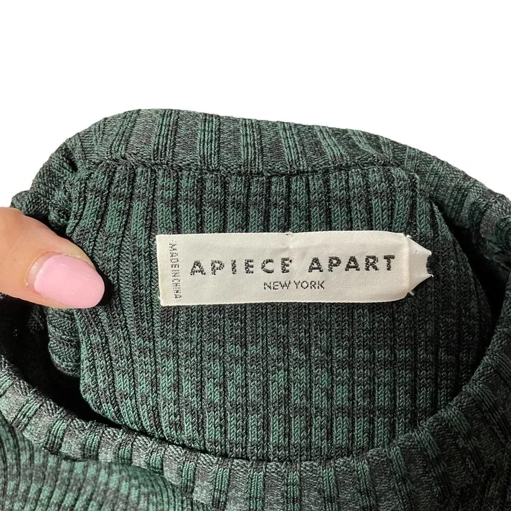 Apiece Apart Sweater‎ Top Ruffle Ribbed Knit Marled Green Black Size Small - Image 9