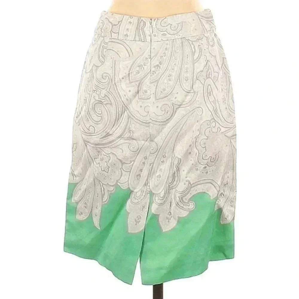 Banana Republic White Green Paisley Dipped Pencil Skirt Linen Size 0P Petite - Image 3