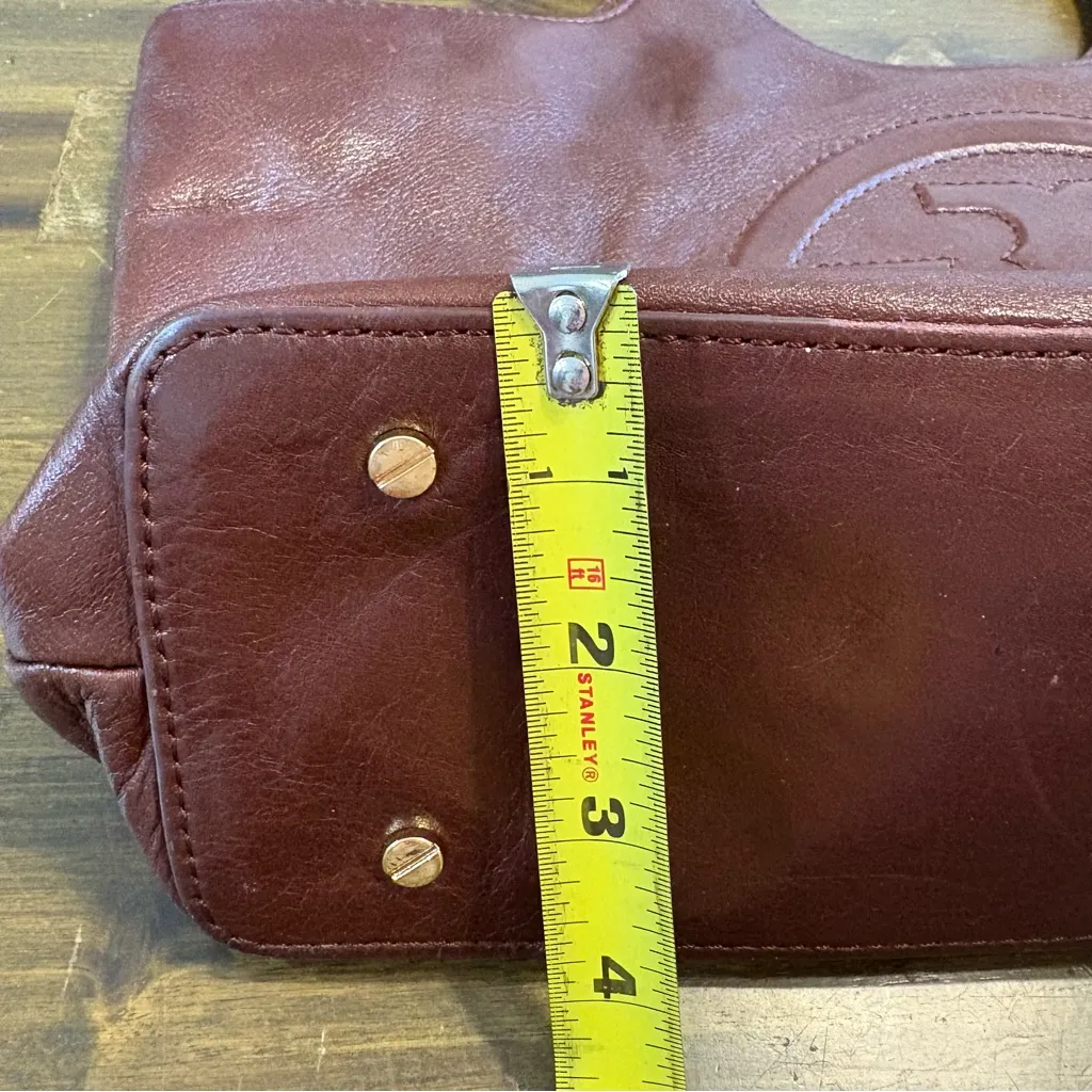 Tory Burch Bombe Large Logo Leather Tote Espresso Brown Chocolate Mocha Vintage - Image 11