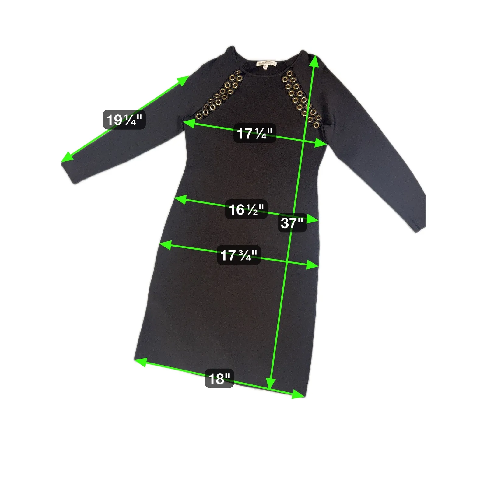 Good American Black Ribbed Knit Bodycon‎ Dress with Grommet Detail Size 5 - Image 3