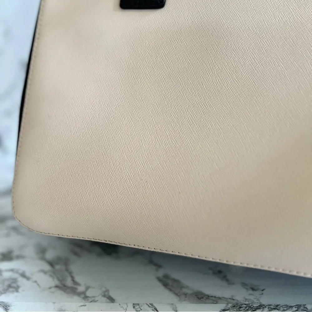 Kate Spade Laurel Way Reese Satchel Soft Porcelain and Black Leather Bag - Image 11