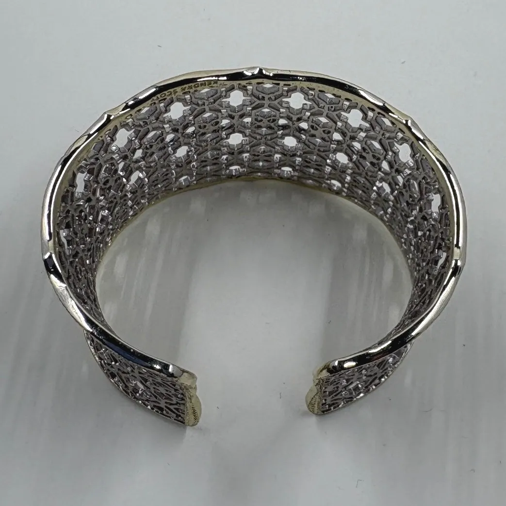 Kendra Scott Candice Cuff Bracelet Geometric Filigree Rhodium Silver Tone - Image 5