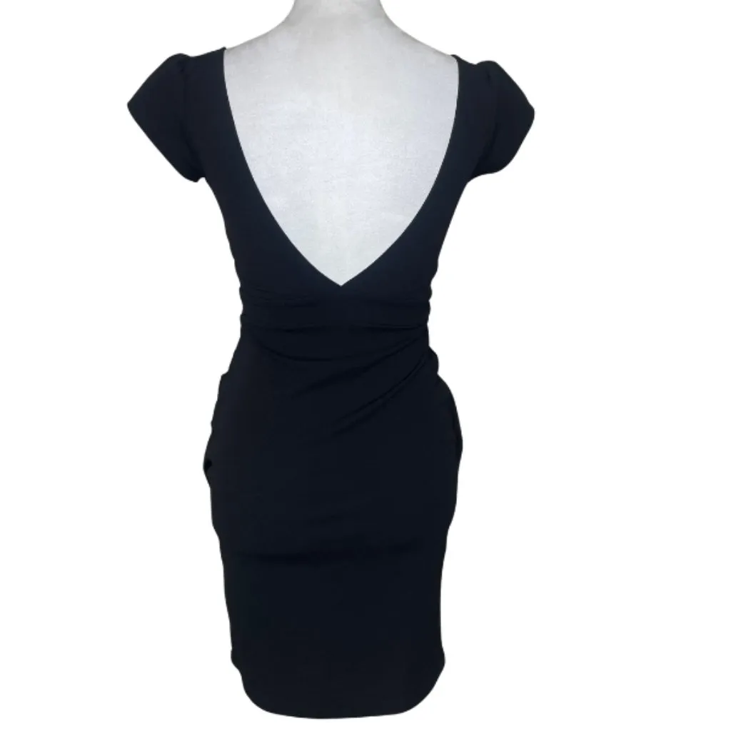 Black Romantic Endeavor Low Cut Back BodyCon Faux Wrap Dress Size XS - Image 4