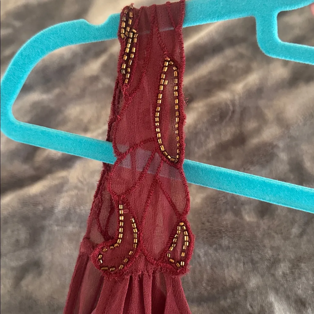 FREE PEOPLE Burgundy Sheer Slip Dress Size small with under slip - Image 7