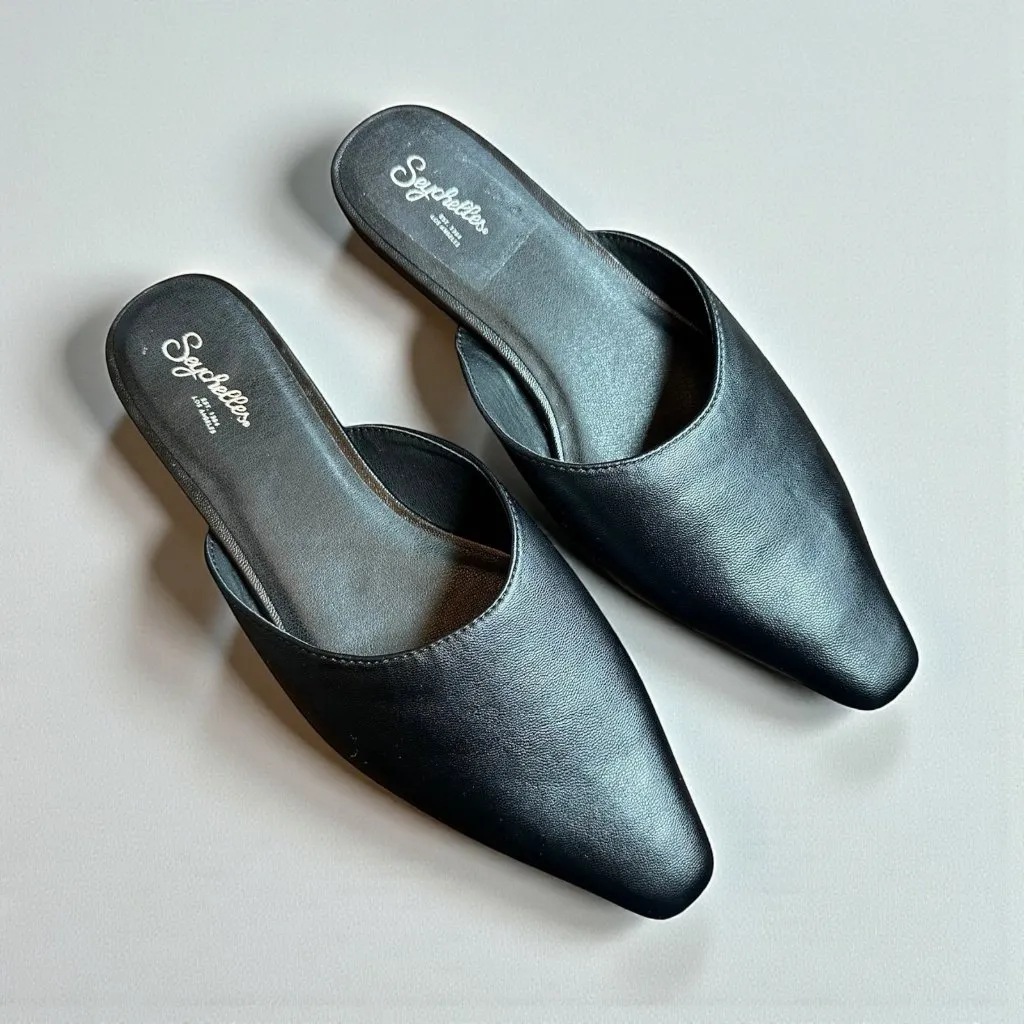 NEW Seychelles Black Pointed-Toe Low Heel Mules Vegan Leather Women’s Size 9 M - Image 1