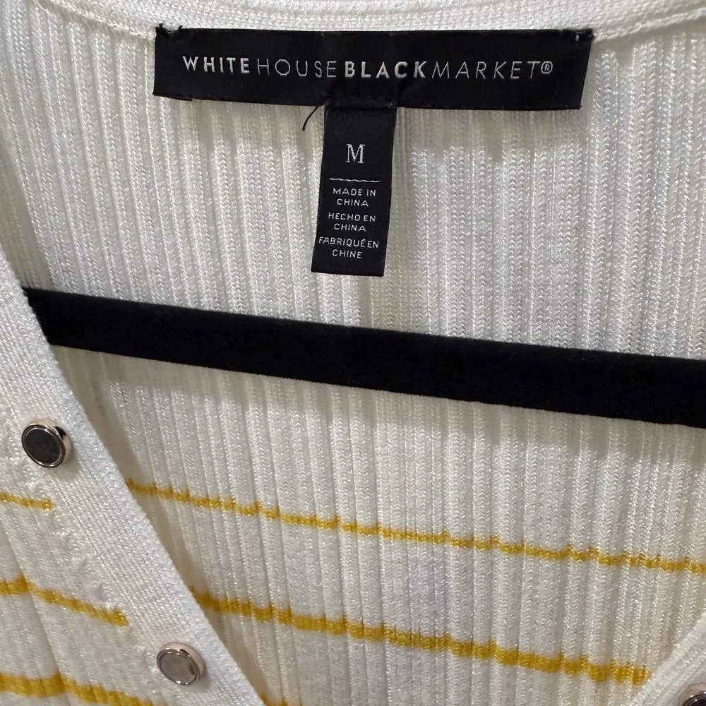 White House Black Market Yellow and White Striped Top - Image 5