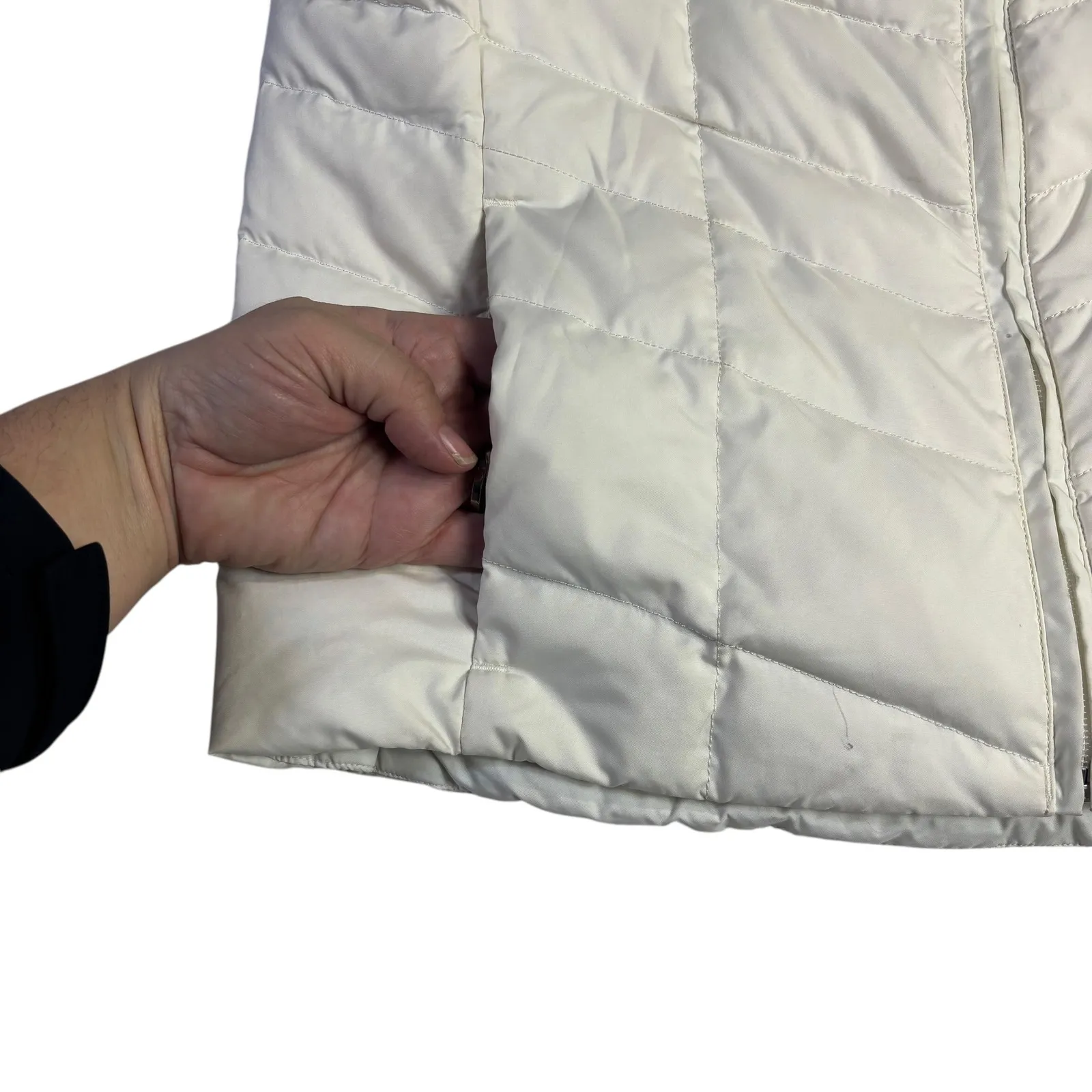 Lands End Womens Puffer Vest Cream M 10-12 Stand Collar Down Insulated Zip Up - Image 6