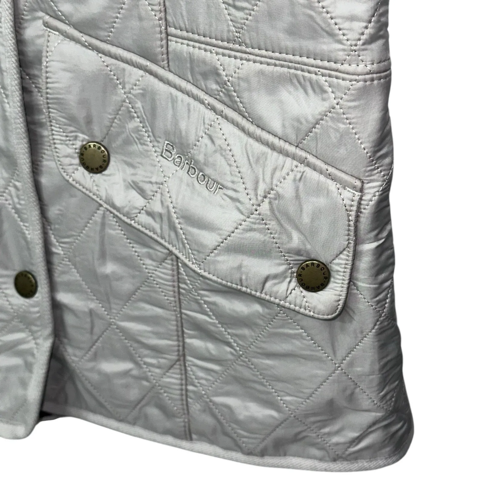 Barbour Cavalry Polarquilt Jacket Womens 6 Beige Quilted Full Zip Riding Coat - Image 4