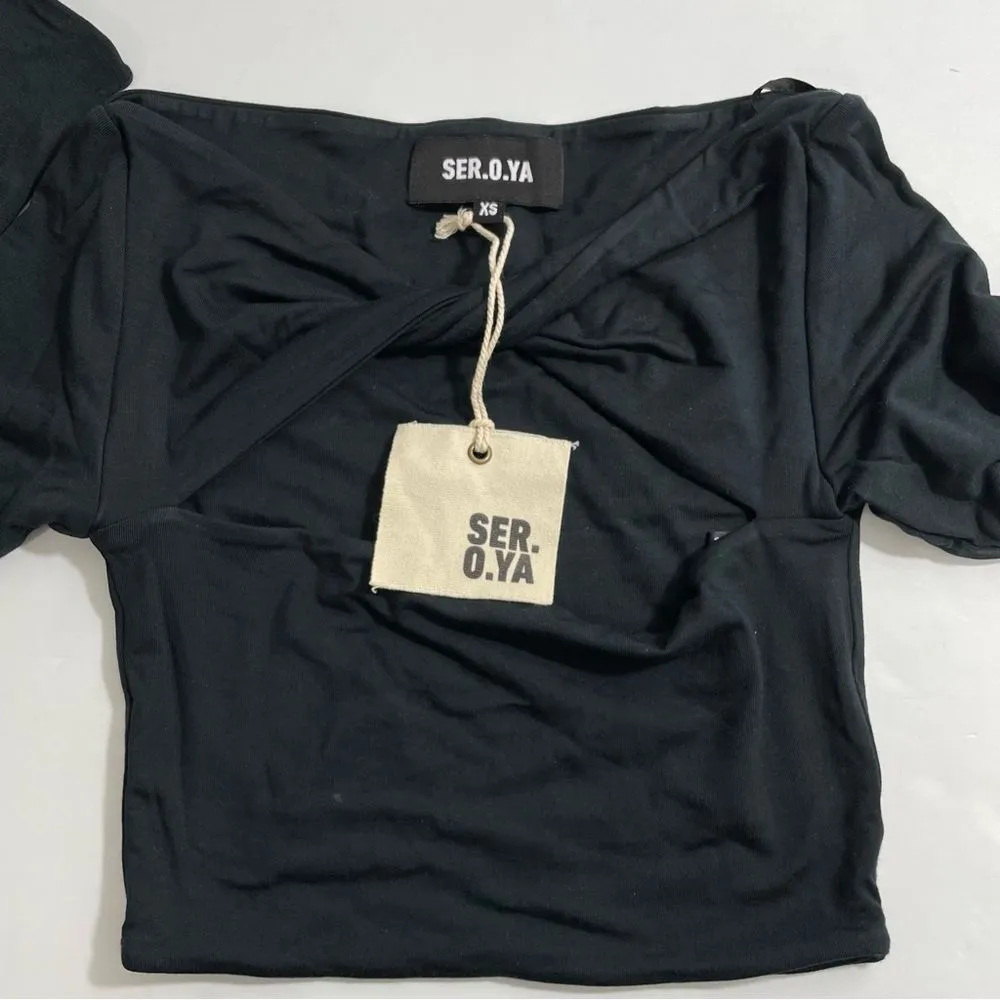 NWT‎ SER.O.YA Ellis Black Twist Front Cut Out Long Sleeve Crop Top Size XS - Image 5