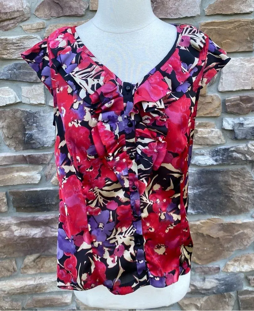 Anne Klein Button Down Cap Sleeve Ruffle Blouse - Image 5