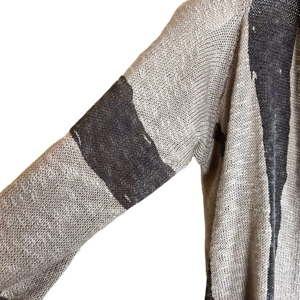 Fate Cream and Gray Boho Long Cardigan Wrap Art Deco Wool Blend Size Med - Image 5