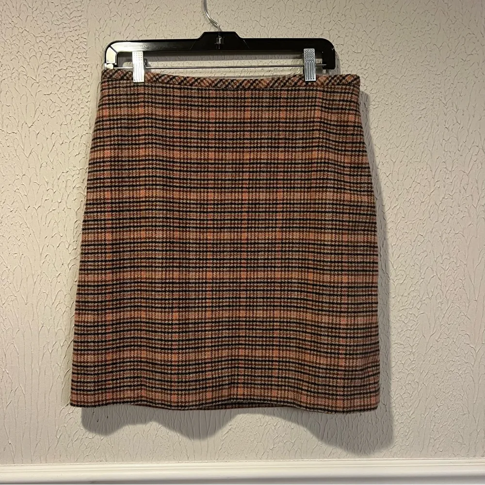Talbots Wool Blend Brown Pink Plaid Classic Career Skirt size 10 petite - Image 4
