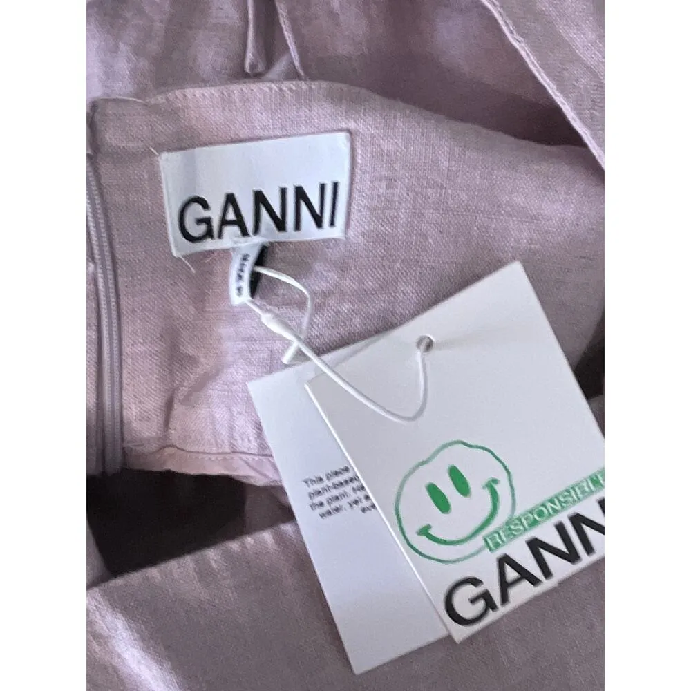 Ganni Open Back Lilac Hemp Babydoll Mini Dress NWT Size 32 US 0 - Image 7