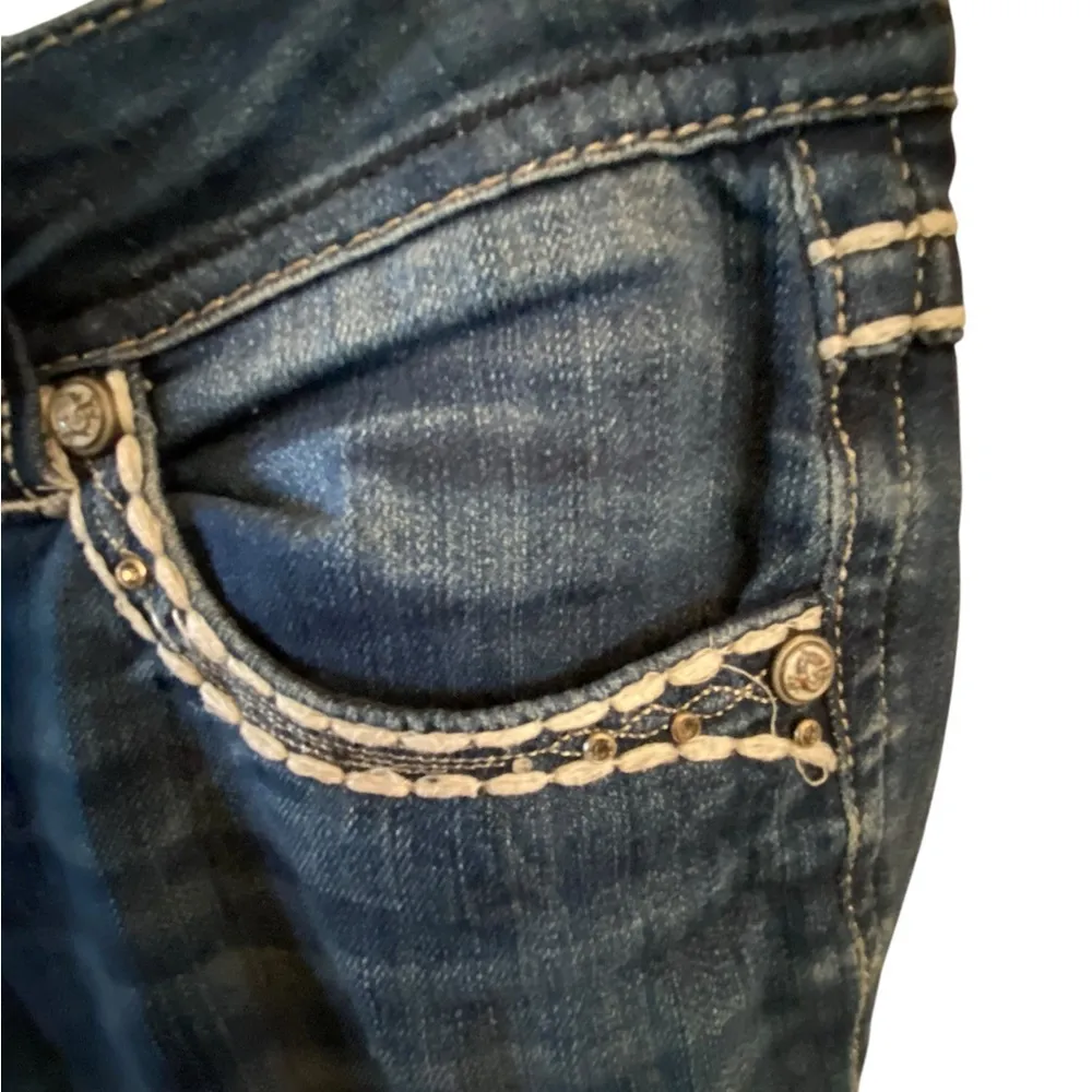 Vintage Y2k Grace in LA embroidered stitch & embellished Glam rock lowrise Jeans Blue Size 26 - Image 6
