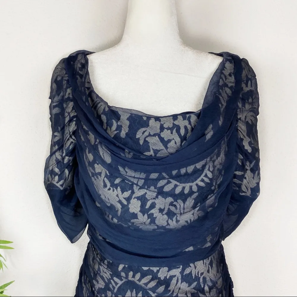 Tadashi shoji blue embroidered mesh cascade dress - Image 2