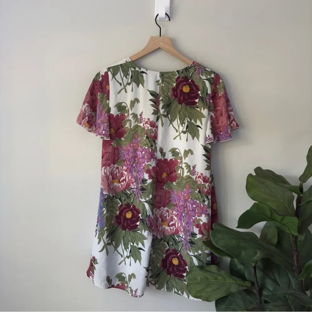 Show Me Your MuMu Floral Flutter Sleeve Mini Dress Scoop V-Neck Lined Flowy EUC - Image 2