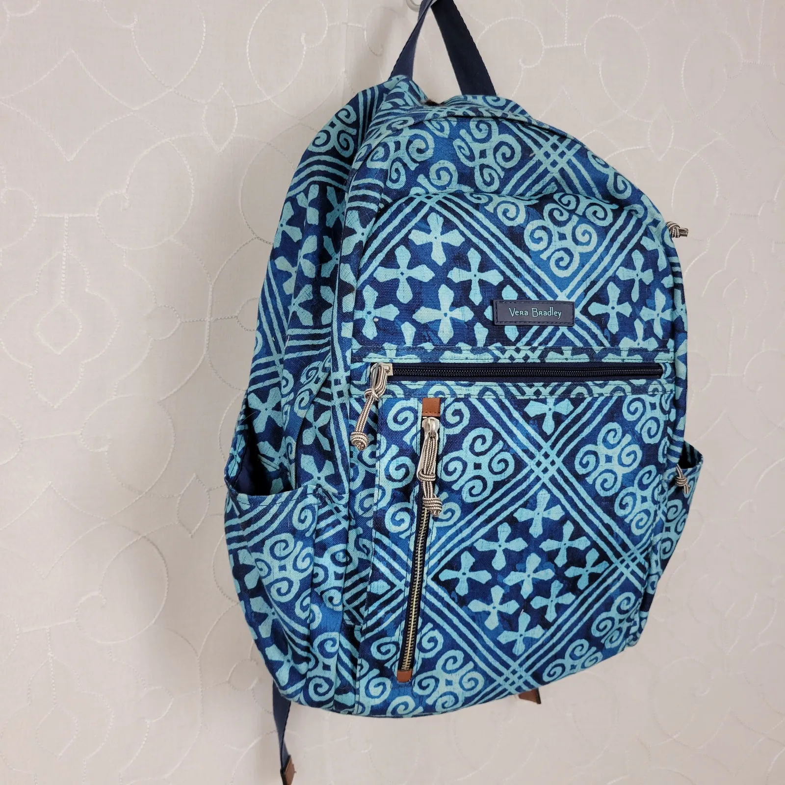 Vera Bradley Lighten Up Grand Cuban‎ Tiles Womens Backpack Blue Laptop Bag - Image 11