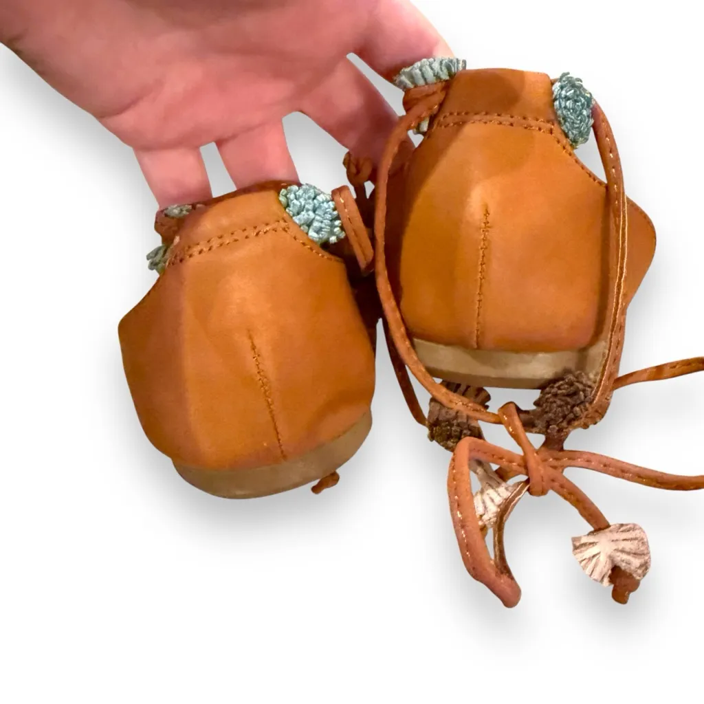 Maurices Brown‎ Faux Leather Lace Up Tassel Pom Pom Flat Sandals Sz 8 - Image 5
