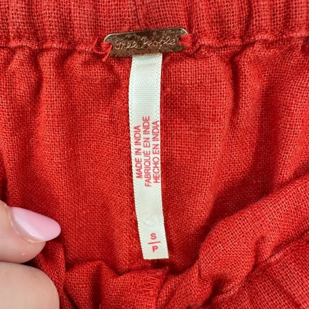 Free‎ People Red Linen Blend Mini Skirt Drawstring Waist Pockets Casual Summer - Image 3