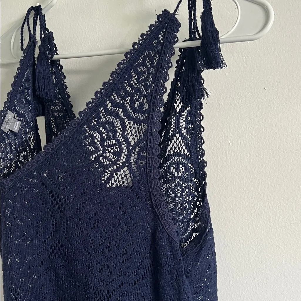 Aerie Navy Lace Knit / Crochet Mini Dress Beach Cover-Up - Image 8