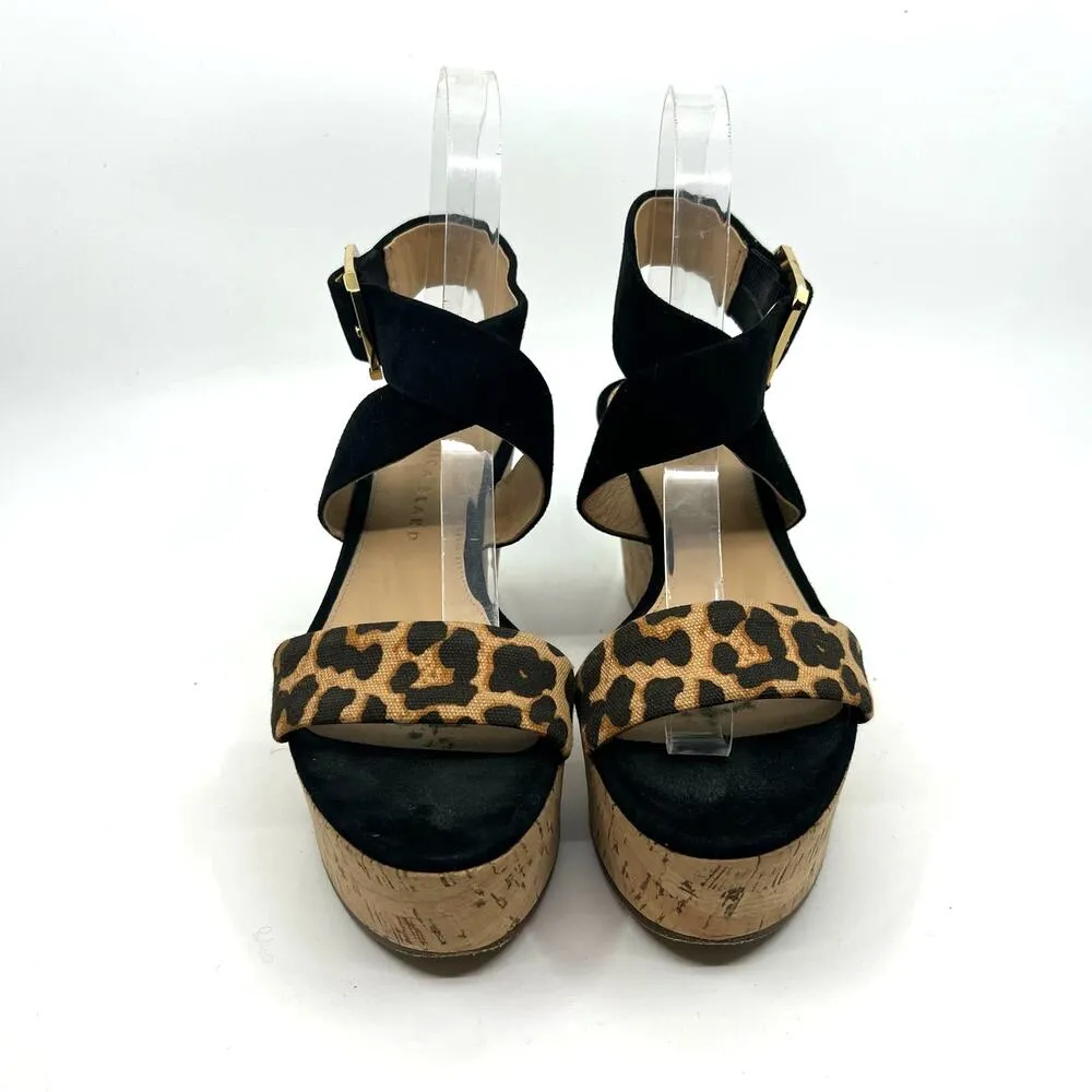 Veronica Beard Hurley Leopard Ankle Strap Wedge Sandals Women's 6 US - Image 4