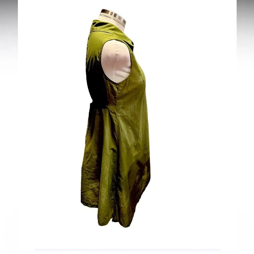 Norma Kamali Button Front Tunic Top Size Green Cotton Sleeveless Size XS - Image 3