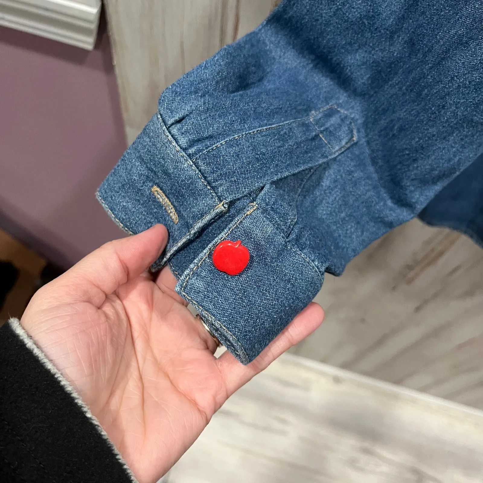 Vintage Tantrums Denim Shirt Apple Picking Fall 90s Chessie Womens Small Cotton Blue - Image 6