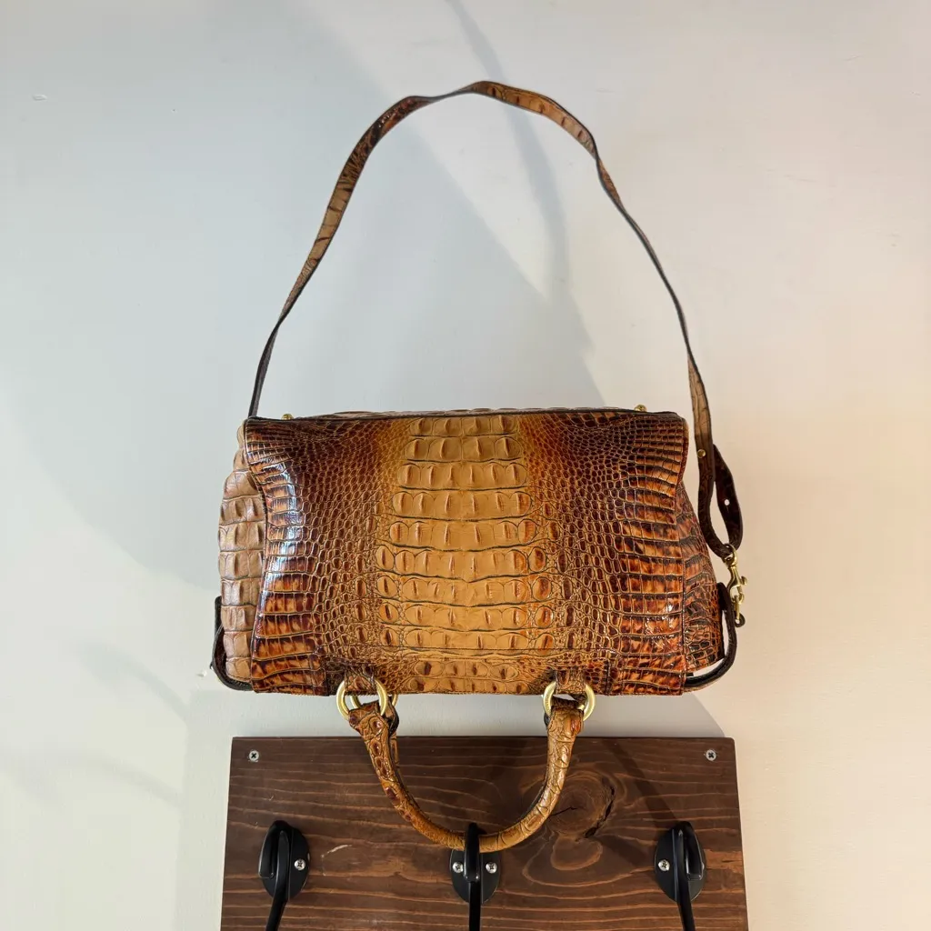 Brahmin Croc Embossed Leather Satchel Bag in Toasted Pecan Melbourne - Image 4