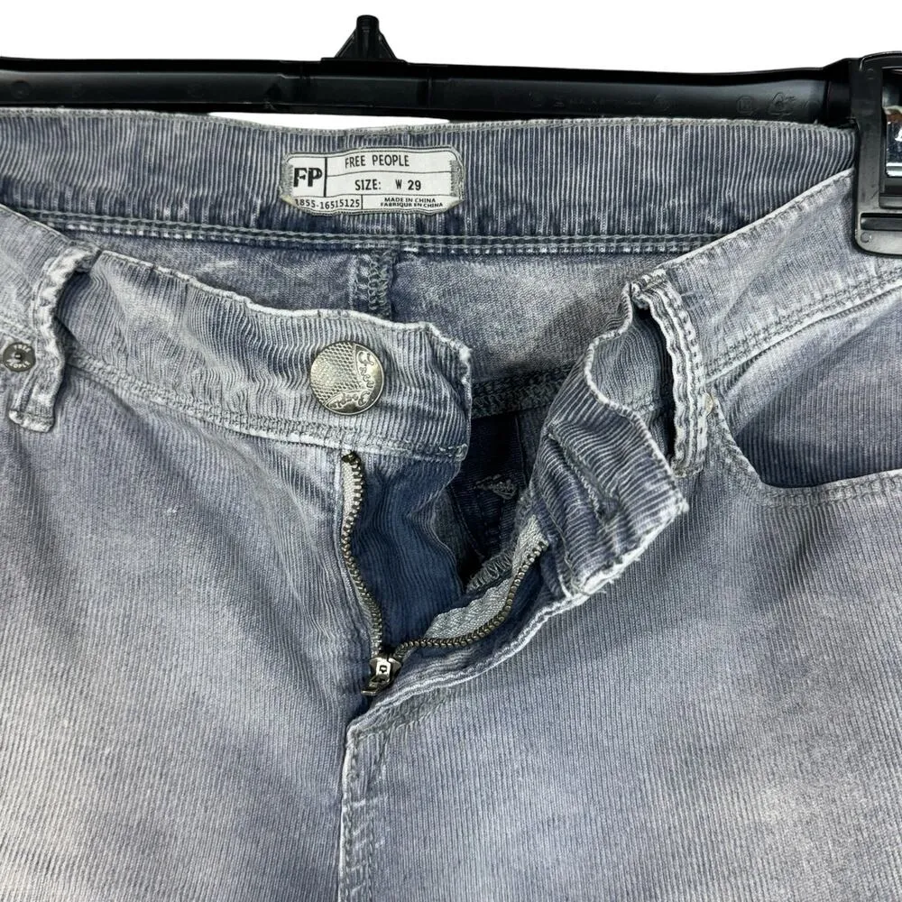 Free People SZ 29 Cropped Corduroy Pants Mid-Rise Zip-Fly Pockets Gray Washed - Image 3