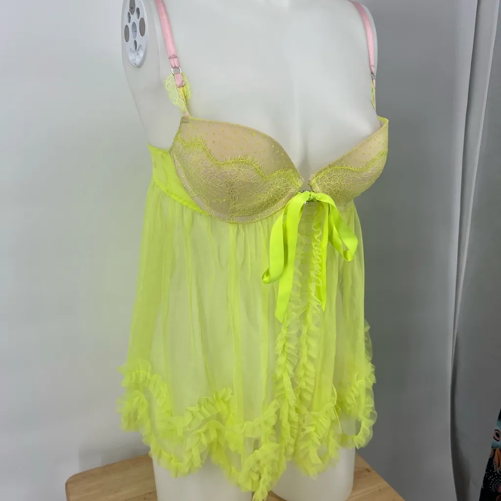Neon yellow Green Lace Rave Babydoll Lingerie - Image 4