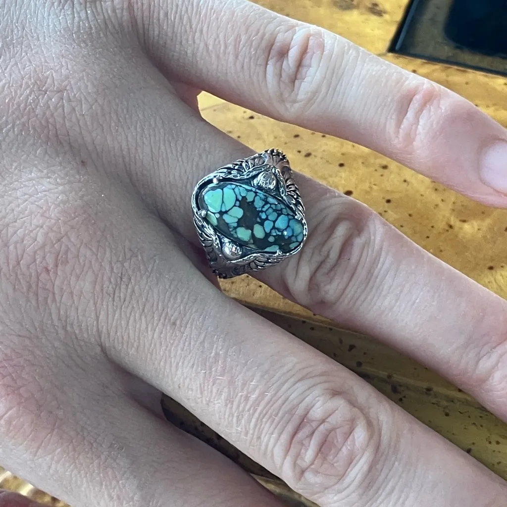 Matrix Turquoise Sterling Silver Ring Size 7 Green - Image 4