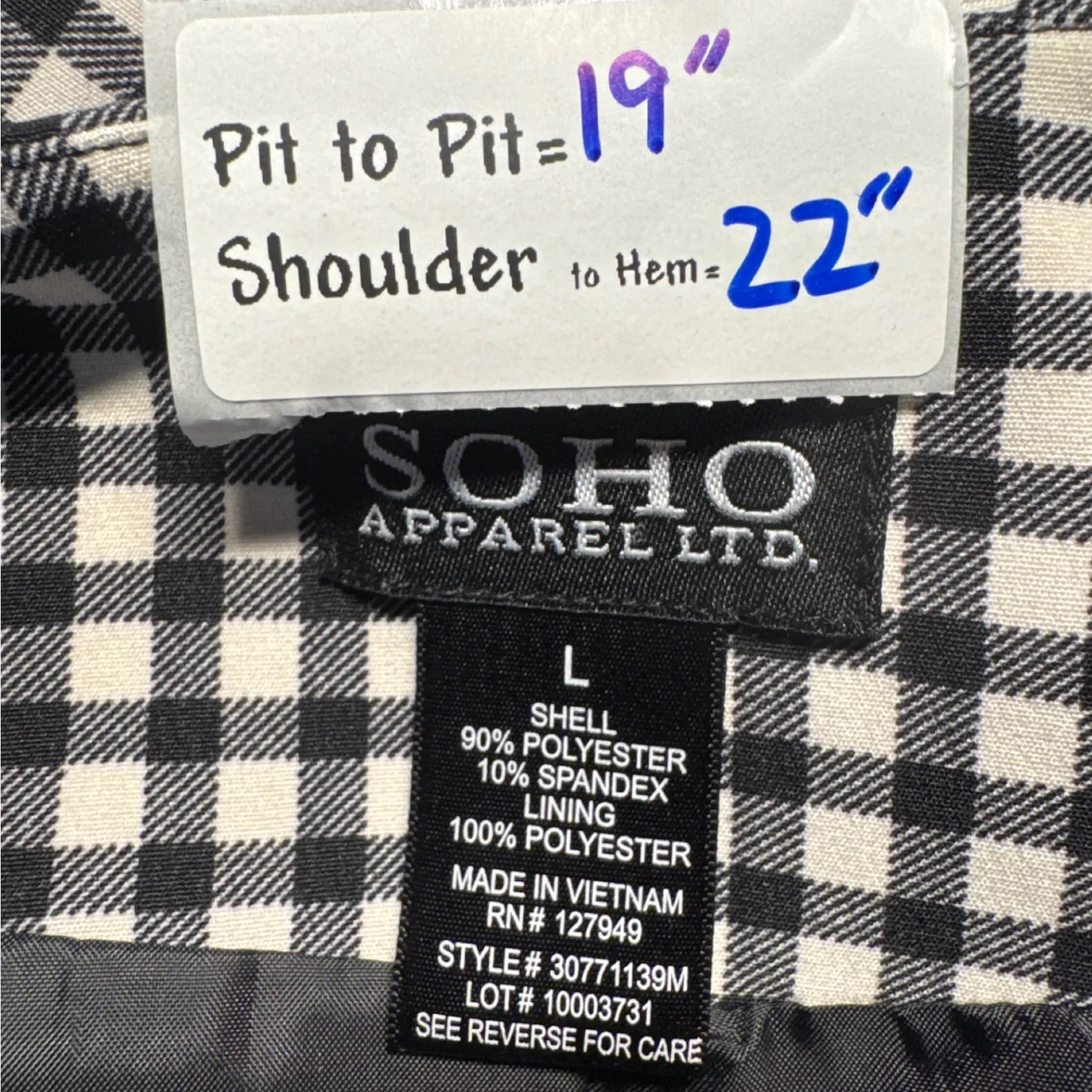 Soho Apparel Gingham Blazer Ruffle Bell Sleeve Career Jacket Black White L - Image 4