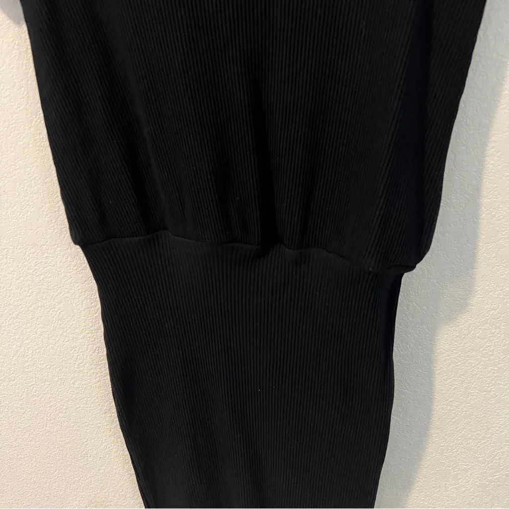 Free People Beach Happy Hour Mini Dress Black Blouson Ribbed Stretch Cutout‎ S - Image 5