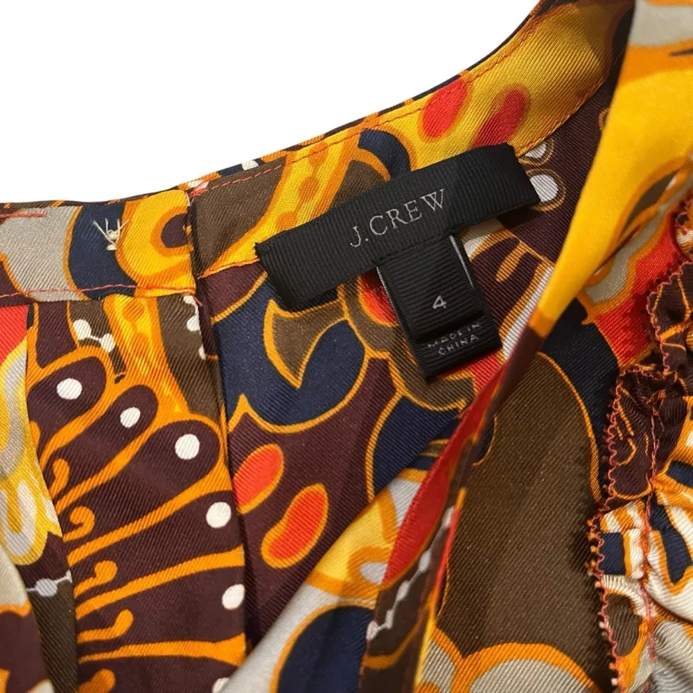 J. Crew Darwin 100% Silk Retro Floral Blouse Twill Ruffle Bib Ratti, Sz 4 - Image 14