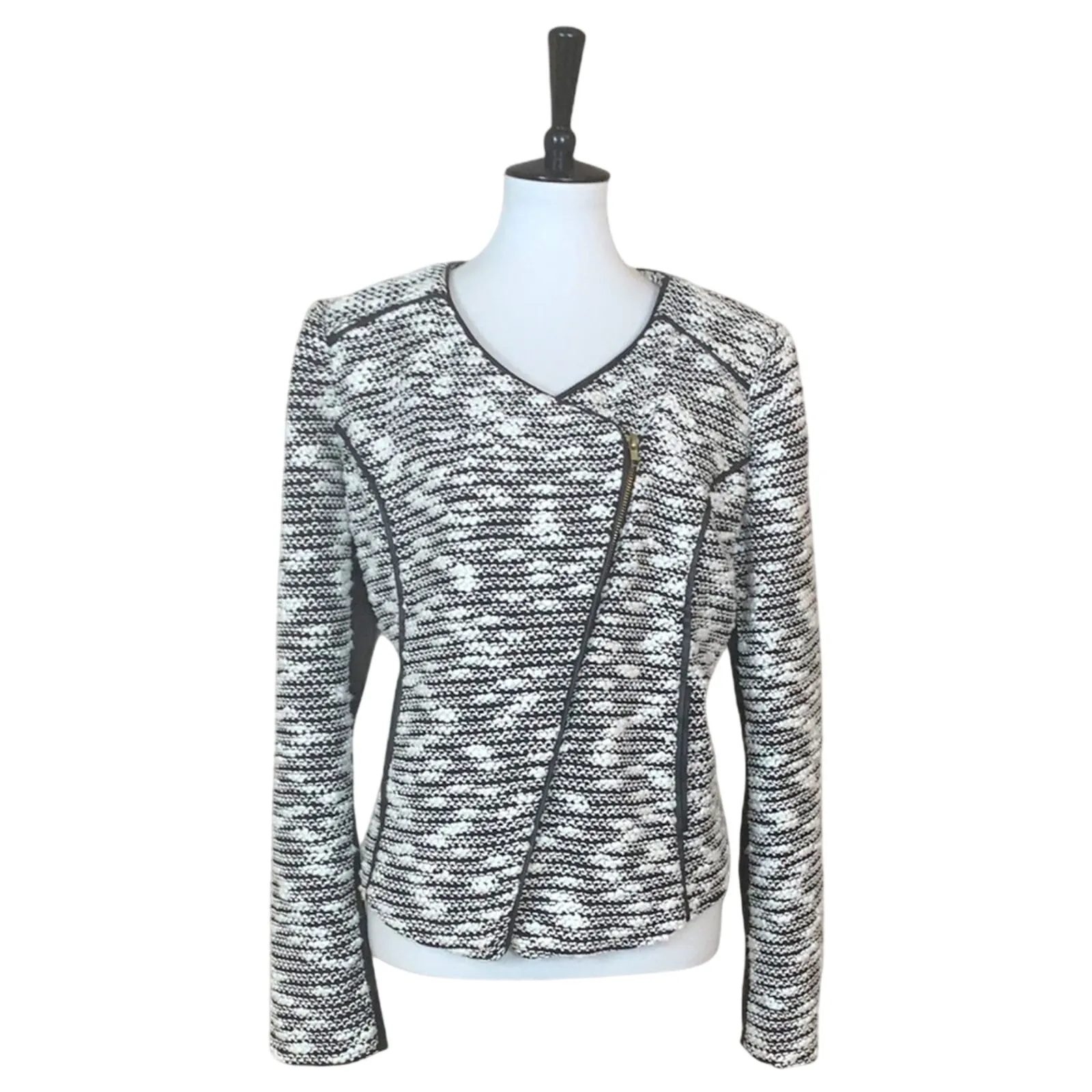 Gibson Latimer Blazer Tweed Moto Jacket Cream Officecore Women's Size Large - Image 3