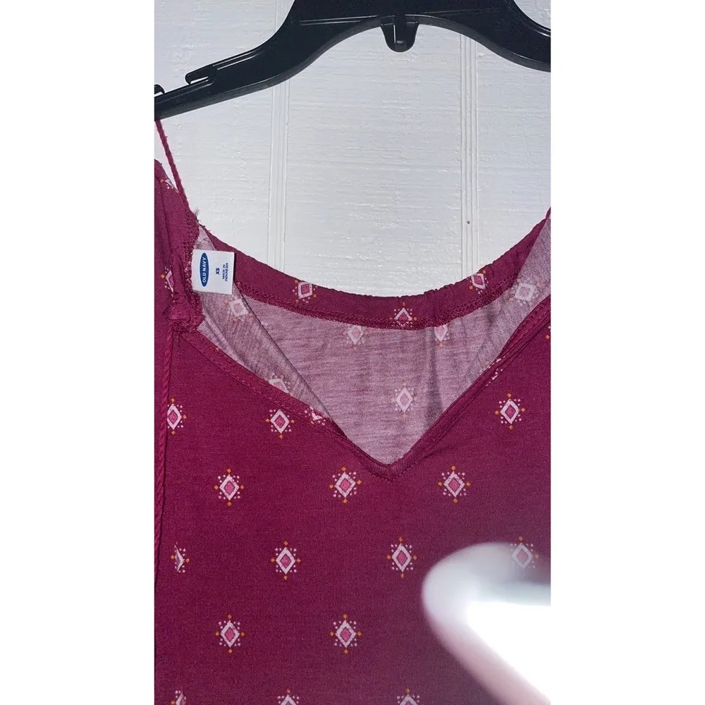 Old Navy Maroon Tank Top High Neck Tie Tassel Boho Bohemian Spring Summer Xsmall - Image 8