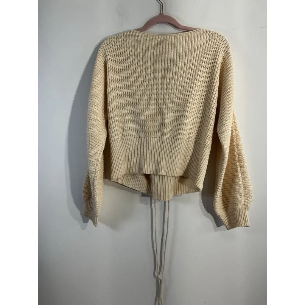 Womans Blue Bluish Large Pink Pull Over Long Sleeve Tie Front Sweater - Image 2