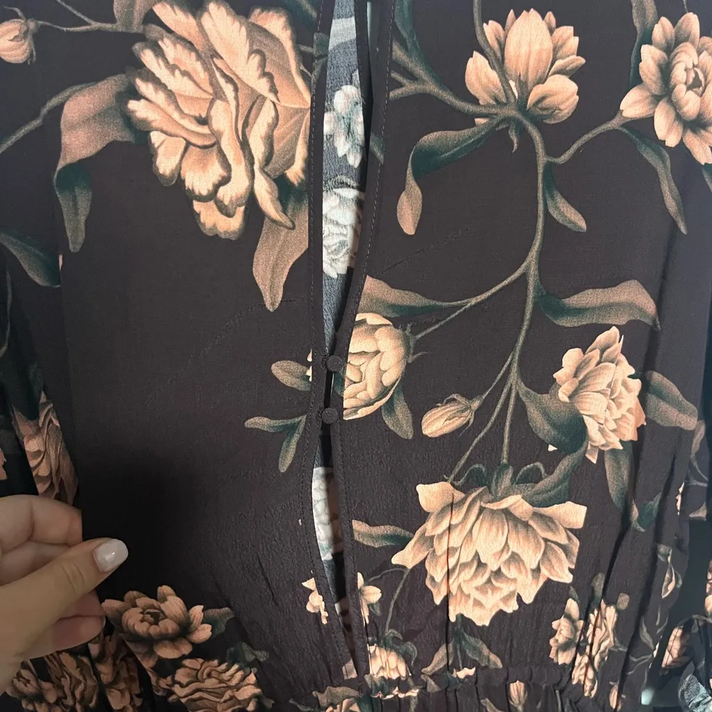 H&M Black and Pink Floral Long Sleeve Dress - Image 7