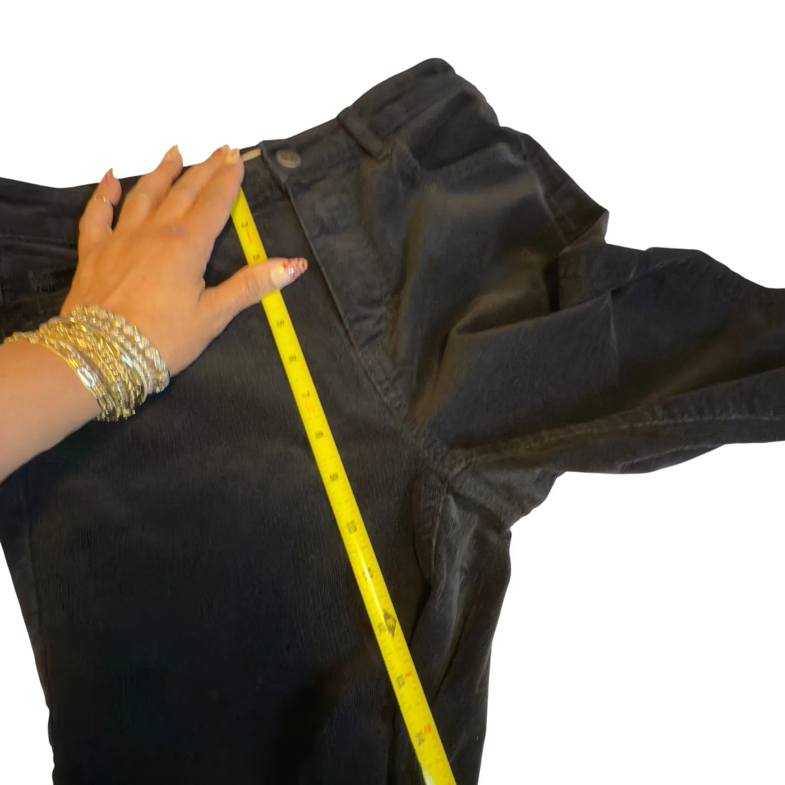 LOFT High Rise Corduroy Pants Cropped Black Curvy Size 4/27 Workwear Trendy Warm - Image 6