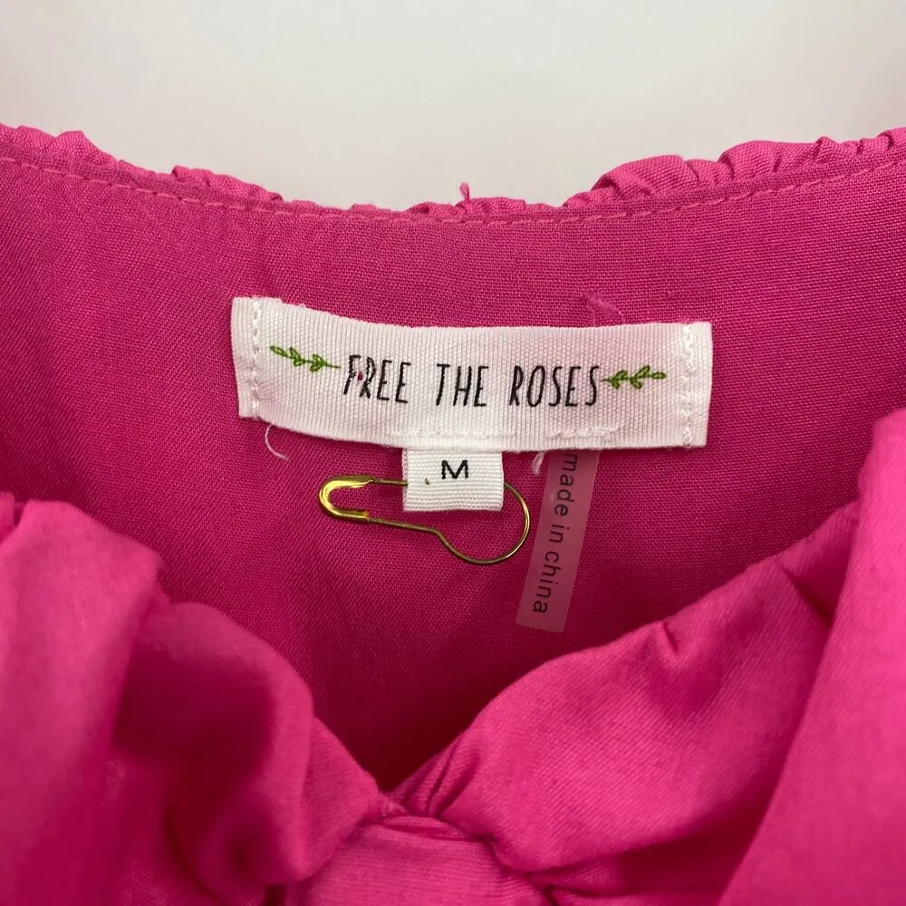 Free the Roses Tiered Maxi Dress Ruffled Flutter Sleeve Empire Waist Pink Medium - Image 8