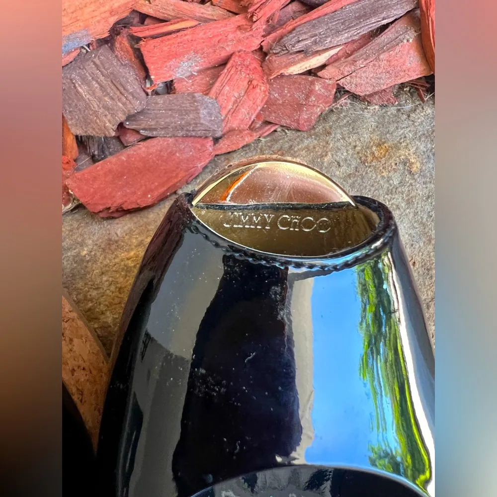 NWOB AUTHENTIC JIMMY CHOO PROVA CORK SANDAL 39.5 BLACK PATENT LEATHER - Image 9