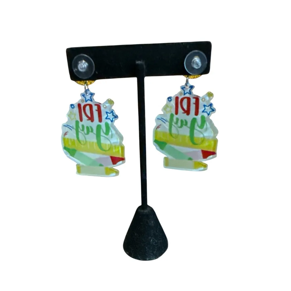 3/$20 Colorful Fri Yay Earrings with Glitter - Image 5