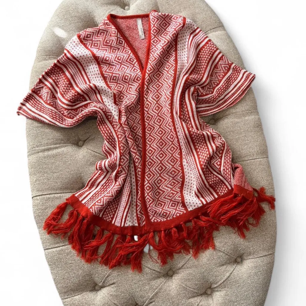 Entro Geometric‎ Pattern Fringe Poncho - Image 3