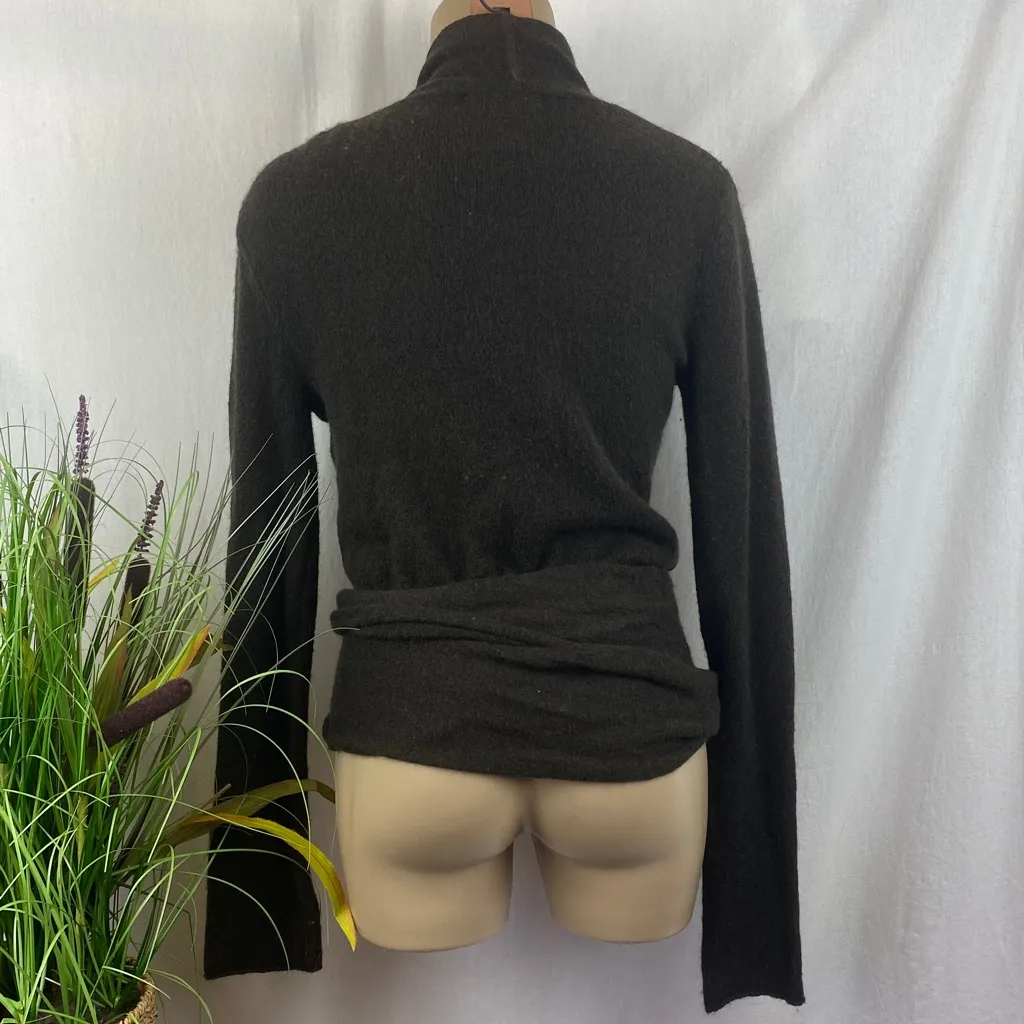 Cabi Chocolate Brown Knit Flower Wrap Crop Sweater # 336 NEW M - Image 2