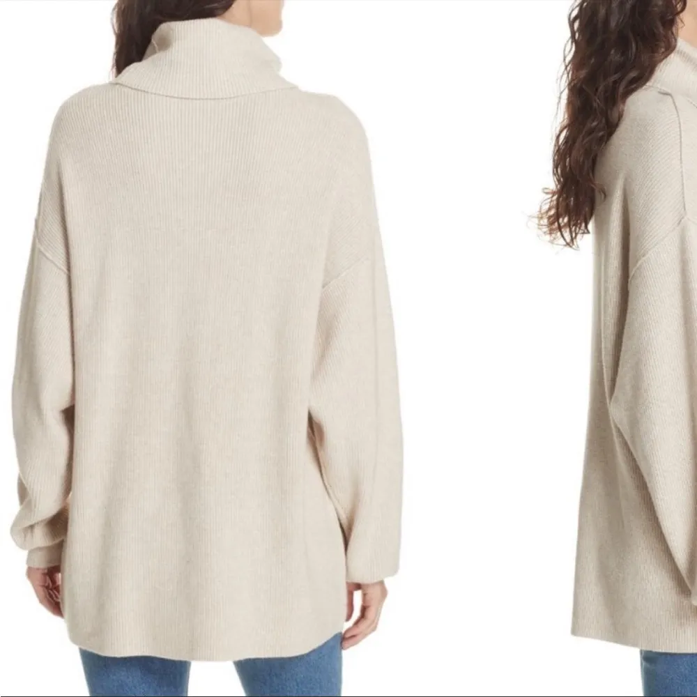 Womens Free People Oatmeal Oversized Turtleneck Sweater - Image 3